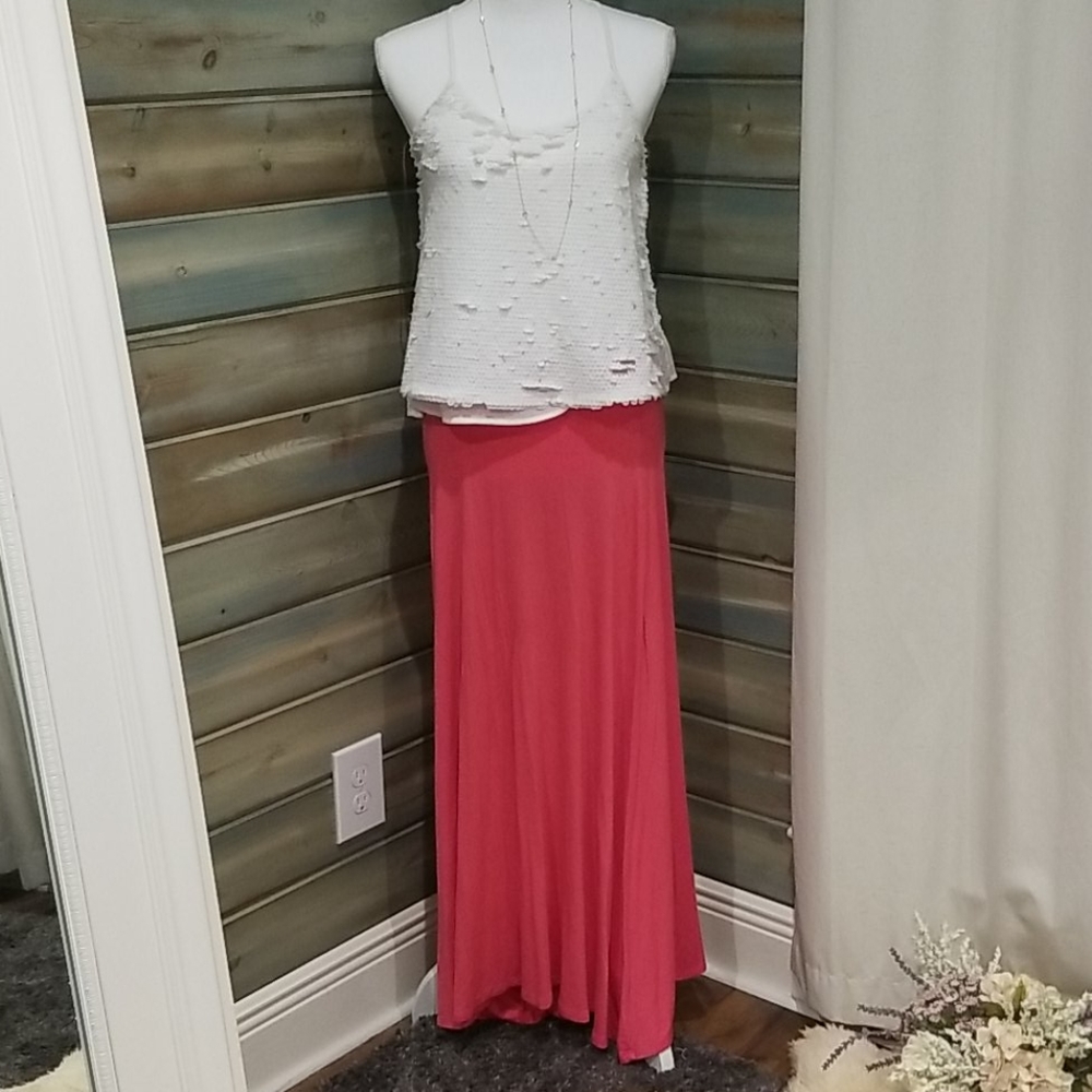 Bubble gum pink floor length skirt